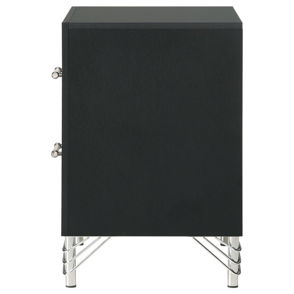 English Elm Malcolm Glam 2-Drawer Nightstand with Chrome & Acrylic Accents, Black Finish, Decorative Legs, Storage B062P378331