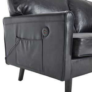 English Elm Loveseat Modern Mid-Century 2-Seater with USB Type-C Charging, Removable Zippered Covers, Sturdy Wood Legs Black PU W395P238820