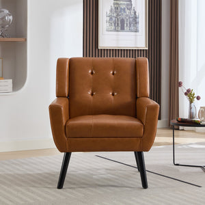 English Elm Modern Soft Leather Accent Chair with Ergonomic PU Upholstery, Solid Wood Black Legs, 250lb Capacity, Compact Living Room Seat W676P174742