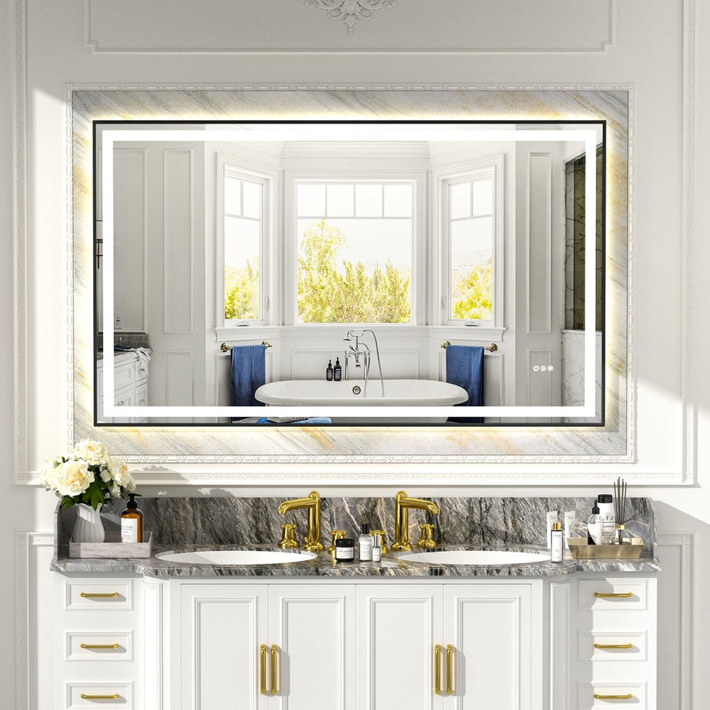 English Elm 60x36" Black Eco-Friendly Silver Mirror with Dual LED Strips, UL Listed, 3-Color Temp, Plug+Kit INCLUDED T3177P320578