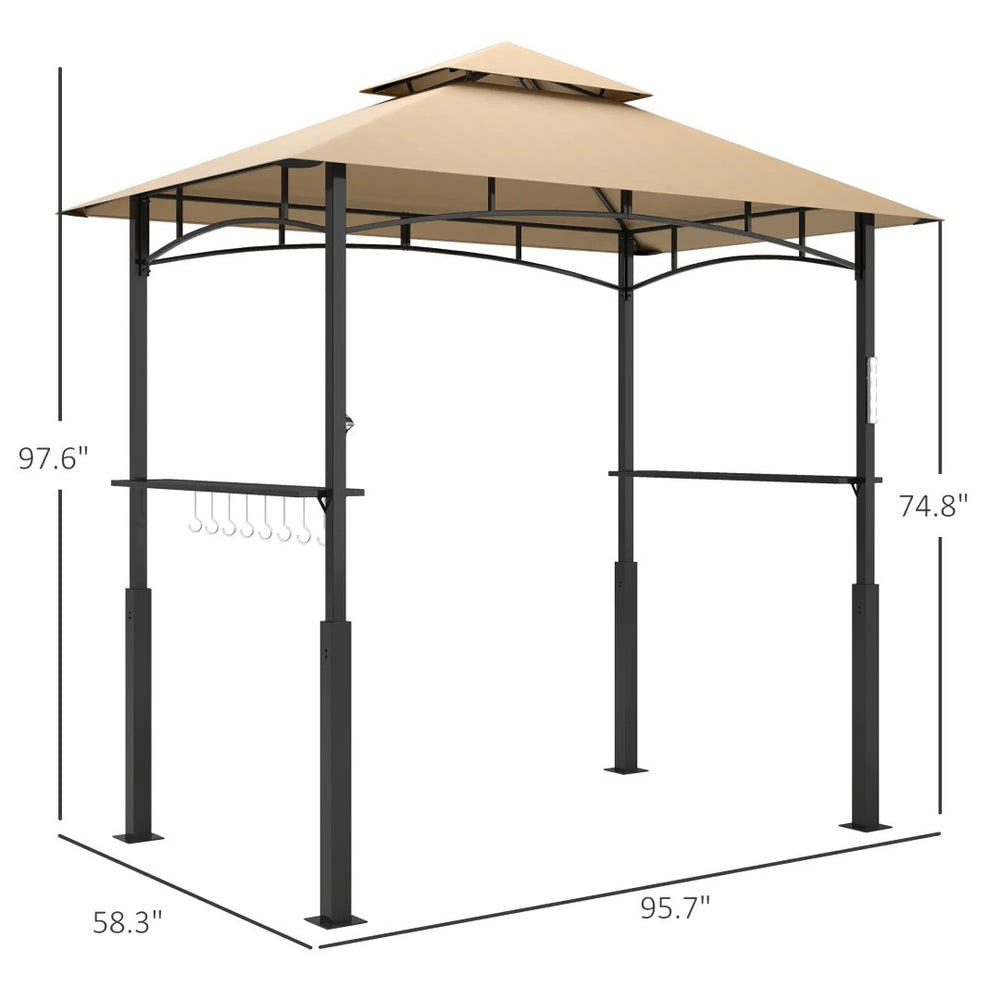 English Elm Outdoor Grill Gazebo with Vented Double Canopy Side Awning and Steel Frame T3971P398991