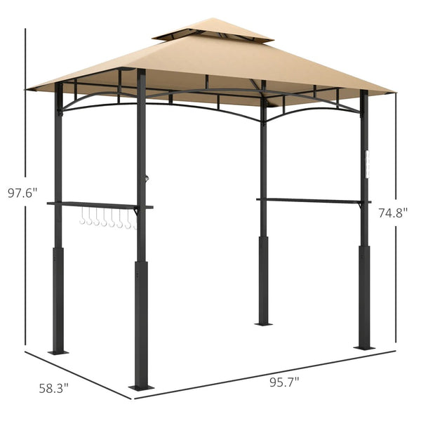 English Elm Outdoor Grill Gazebo with Vented Double Canopy Side Awning and Steel Frame T3971P398991