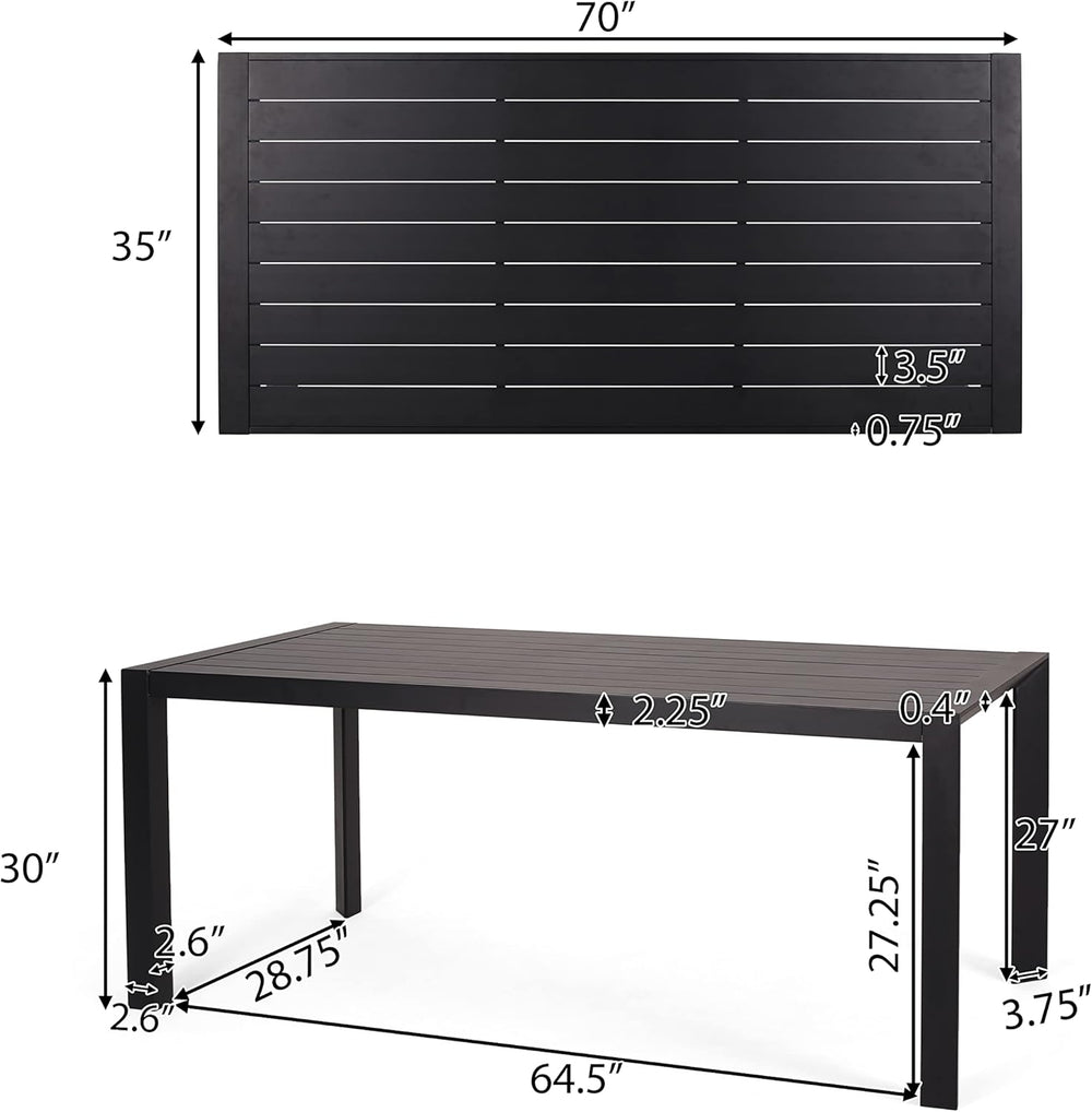 English Elm Christopher Knight Home® - TEMPLIN Aluminum Rectangle Dining Table 71.5" x 37" Outdoor Slat Top, Rust-Resistant, Easy Assembly Modern Design 74381.00
