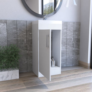 English Elm Bathroom Vanity Sink Jozz Engineered Wood White with Open Shelf & Concealed Storage, Metal Handle, Compact B092S00270