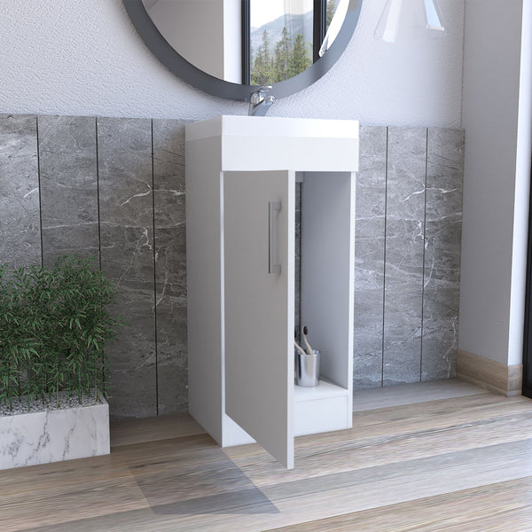 English Elm Bathroom Vanity Sink Jozz Engineered Wood White with Open Shelf & Concealed Storage, Metal Handle, Compact B092S00270
