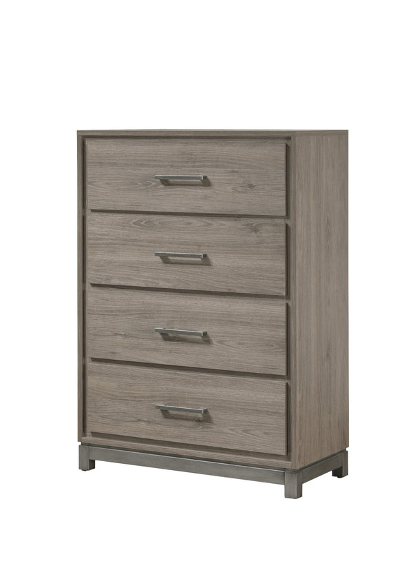 English Elm 1pc Contemporary 4-Drawer Storage Chest with Metal Handles and Luxe Metallic Accents for Bedroom Brown,Gray 37 L x 18.5 W x 51 H B2741P353148