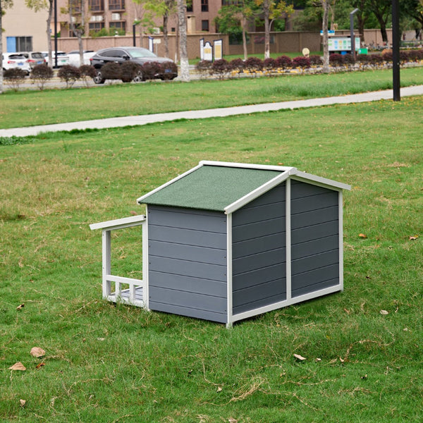 English Elm Dog House, Waterproof Dog Cage Kennel, Wooden Outdoor and Indoor Dog House, Log Cabin Style With Porch,Elevated Floor, 2 Doors, Pine Wood Blue+Green