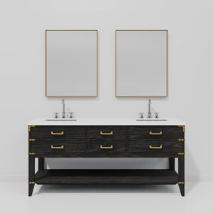 English Elm Black Oak Double Bath Vanity Set With Cultured Marble Top, Chrome Faucets & Stylish Mirrors Included B2731S02201