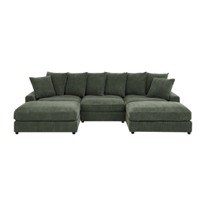 English Elm Reversible Corduroy Sectional with Ottoman Foam Cushions and Contrast Stitching Antique Green B343S00048
