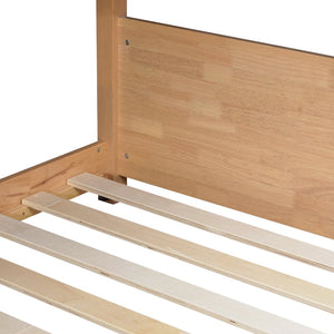 English Elm Twin House Floor Bunk Bed With Guardrails & Ladder - Solid Rubberwood, White Oak Finish, Ideal For Kids W504P227942-GIGA