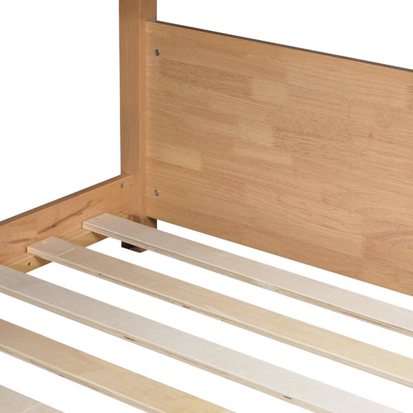 English Elm Twin House Floor Bunk Bed With Guardrails & Ladder - Solid Rubberwood, White Oak Finish, Ideal For Kids W504P227942-GIGA