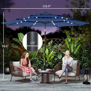 English Elm Garden Cantilever Patio Umbrella with Solar Led Lights and Upf30 Polyester Canopy Navy Blue T3971P481885