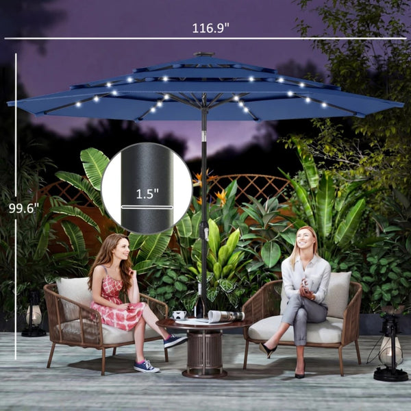 English Elm Garden Cantilever Patio Umbrella with Solar Led Lights and Upf30 Polyester Canopy Navy Blue T3971P481885