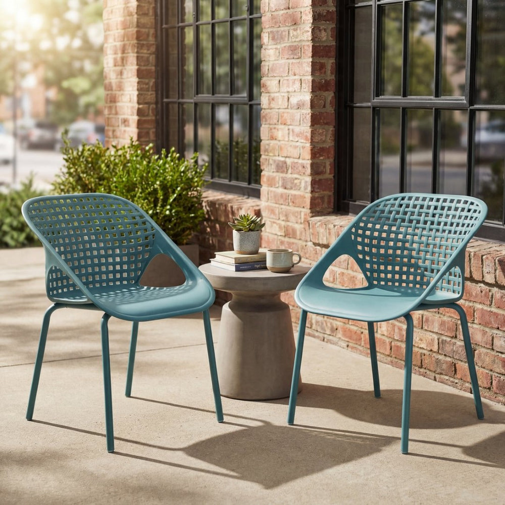 English Elm Eldred Outdoor Stackable Dining Chairs Set of 2 Uv Resistant Patio Seating Sky Blue N776P390454B