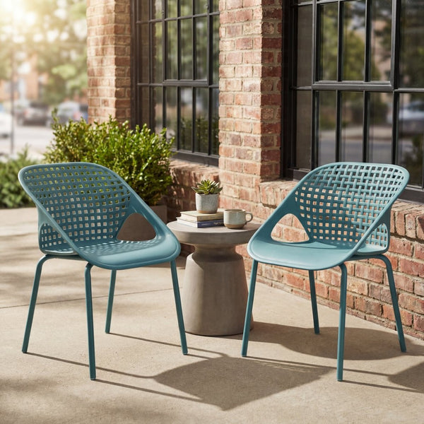 English Elm Eldred Outdoor Stackable Dining Chairs Set of 2 Uv Resistant Patio Seating Sky Blue N776P390454B