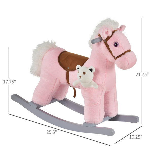 English Elm Qaba Plush Rocking Horse Ride on Toy for Toddlers with Sounds and Bear Companion W2225P200497