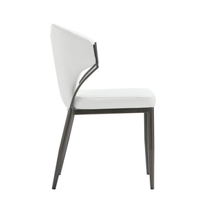 English Elm Kirsten Wood Vegan Leather Dining Chair with Plush Foam Seat, Grey Metal Frame, Industrial Chic Finish White B365P397836