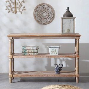 English Elm Rustic 3-Tier Console Table with Gothic Arched Cutouts, 47.24" Antique Natural Wood Entryway Shelf W2295P365031