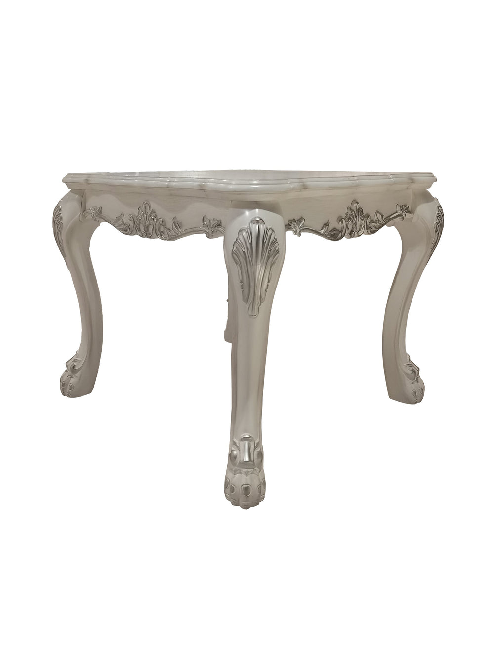 English Elm Dresden Vintage Bone White End Table with Scalloped Floral Top, Oversized Claw Legs, 19" Clearance B2726P278586