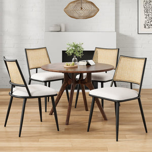 English Elm Dining Chairs Mid-Century Modern Rattan Backrest Bouclé Upholstered Metal Frame Comfortable Design LIGHT GREY T3623P379924