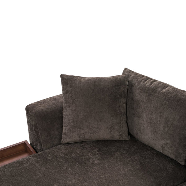 English Elm Sectional Chenille L-Shaped Sofa with Hidden Wooden Storage, Deep 18.9" Seats & Pocket Springs Brown N719S001970D