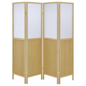 English Elm Florentin 4-Panel Room Divider Shoji Screen for Privacy and Light Diffusion with Neutral Wood Finish, Elegant Space-Defining Accent Natural B062P299810