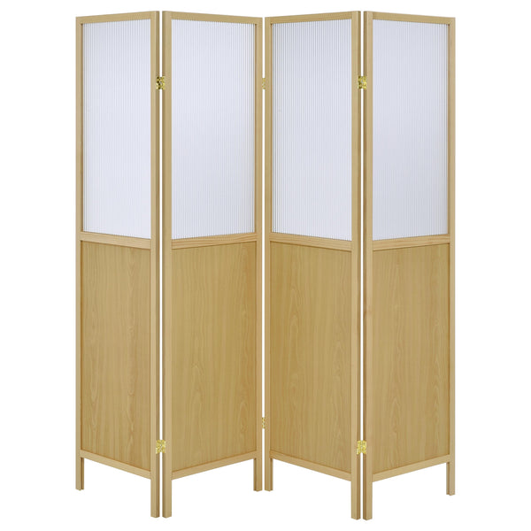English Elm Florentin 4-Panel Room Divider Shoji Screen for Privacy and Light Diffusion with Neutral Wood Finish, Elegant Space-Defining Accent Natural B062P299810