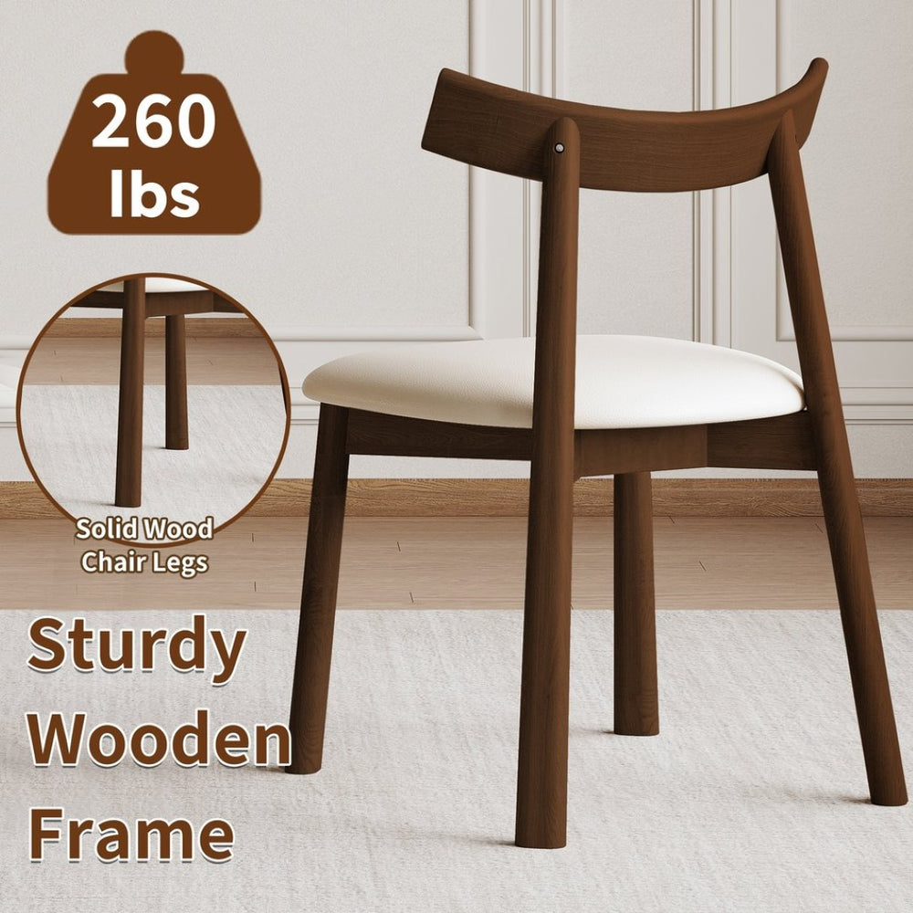 English Elm Set of 2 Armless Wood Dining Chairs Leather Cushioned Ergonomic Curved Back Dark Walnut W2700P388273