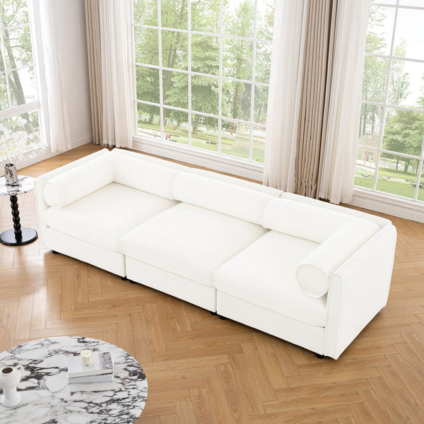 English Elm Elegant White Chenille Sofa With Hidden Storage, Ergonomic Support, & Modular Design For Modern Living W714S01037