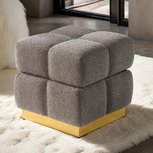 English Elm Contemporary Plush Pleated Round Ottoman Stool with Gold Trim Base, Velvet-Like Accent Seat for Living Room Charcoal 19 L x 19 W x 19 H B2741P388382