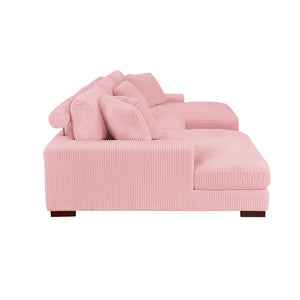 English Elm Large Corduroy Double Chaise Sectional Sofa with Lumbar Support for Spacious Living Rooms Pink B2748S00020
