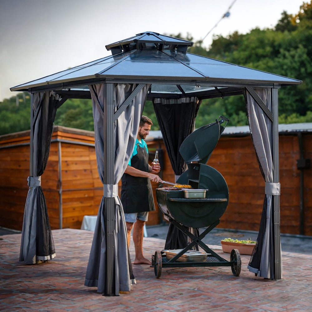 English Elm Outdoor Grill Gazebo 8X8Ft - Stylish Hardtop Bbq Shelter With Uv Protection & Storage Hooks For Patio W765P269610-GIGA