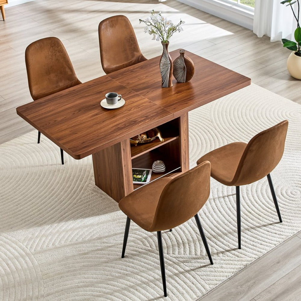 English Elm Expandable Walnut Mdf Dining Set with Storage Base and Four Techno-fabric Chairs W1151S04709