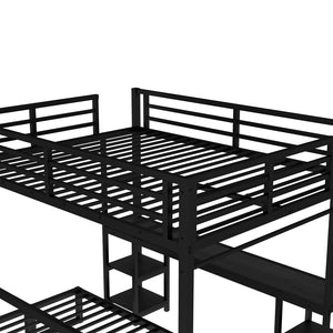 English Elm Queen Metal Bunk Bed With Desk & Usb, Versatile Loft Design Folds To Sofa, Led Lighting, Black W1580S00086-GIGA