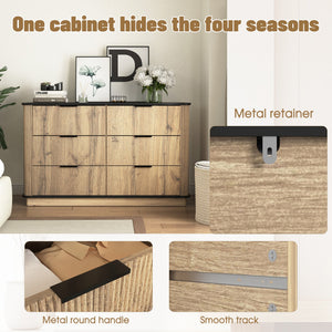English Elm Modern Six-Drawer MDF Cabinet with Rounded Metal Corners, Smooth Glides & Sleek Minimalist Style Natural Wood W3226P279086