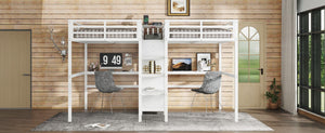 English Elm Twin Metal Loft Bed with Study Desk Wardrobe Shelving and Outlet for Kids Rooms W1580S00373