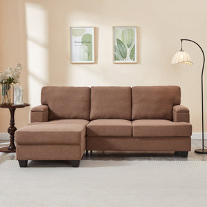 English Elm 86" Linen Sectional Sofa with Storage Ottoman Reversible Chaise for Small Spaces W1669S00036