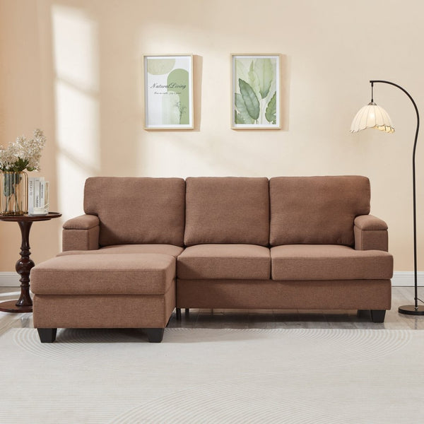 English Elm 86" Linen Sectional Sofa with Storage Ottoman Reversible Chaise for Small Spaces W1669S00036