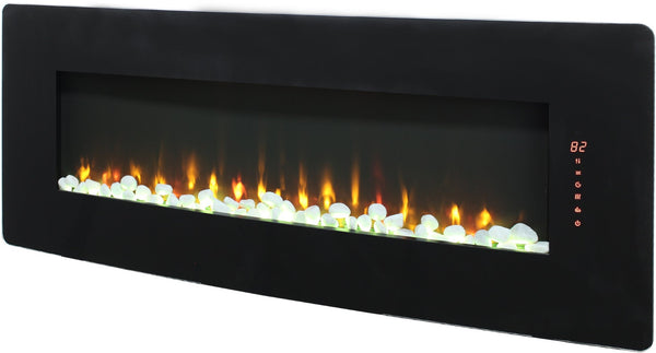 English Elm 48 Inch Curved Wall Mounted Electric Fireplace with Multi Color Flame Ember Bed W1769P199008