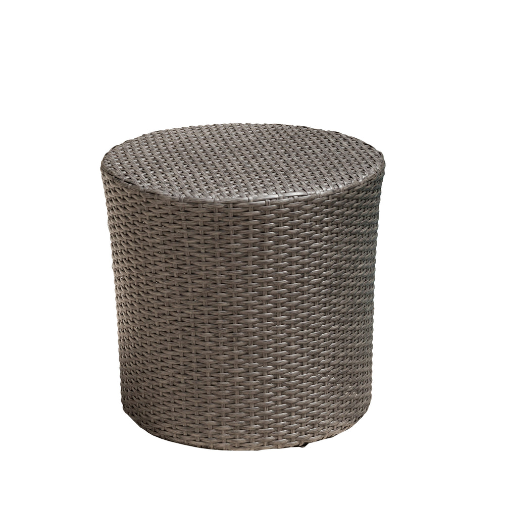 English Elm Christopher Knight Home® - KINGSTOWN Keaton Wicker Outdoor Barrel Side Table — Durable Synthetic Wicker, Modern Patio Accent (18") Grey 52644.00GEY