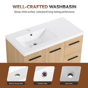 English Elm 36" Floating Bathroom Vanity Light Oak Finish Modular Cabinet with Gel Coat Sink Top W3450S00078