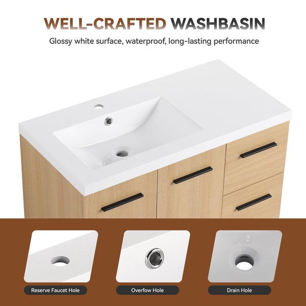 English Elm 36" Floating Bathroom Vanity Light Oak Finish Modular Cabinet with Gel Coat Sink Top W3450S00078