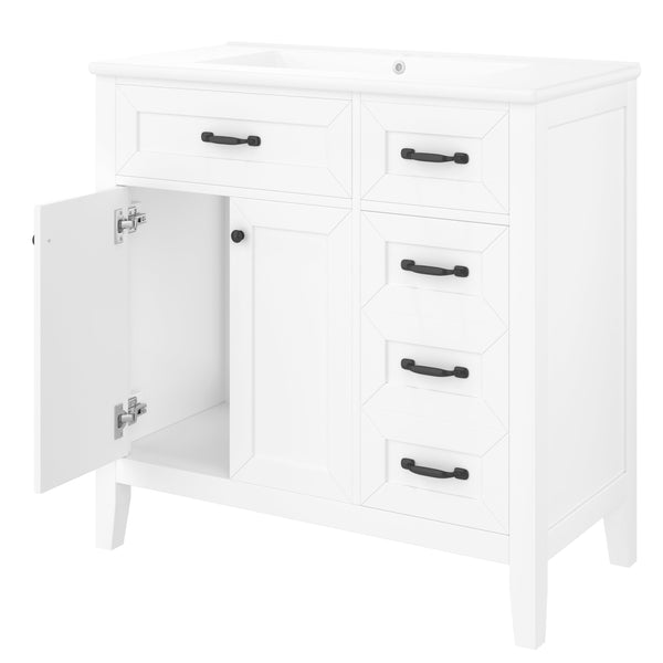English Elm 36" Elegant Bathroom Vanity With Sink Combo - Modern White Cabinet, Durable Design & Ample Storage N725P246491K
