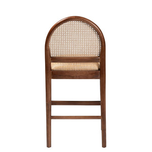 English Elm Modern Rattan Barstool with Woven Texture Curved Arms and Footrest for Kitchen Island B2750P467717