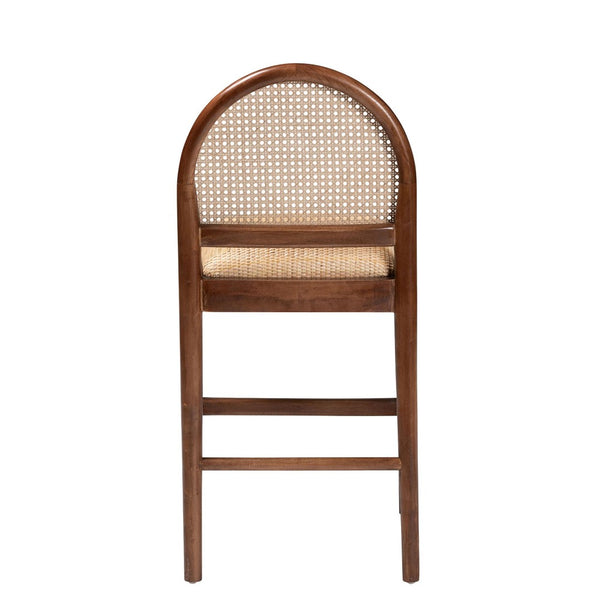 English Elm Modern Rattan Barstool with Woven Texture Curved Arms and Footrest for Kitchen Island B2750P467717
