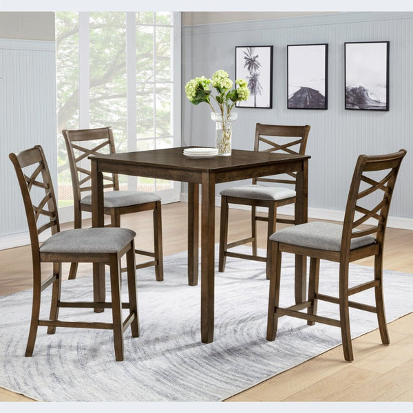 English Elm Elegant Square Acacia Wood Dining Set with Four Linen Upholstered Chairs Modern Style W1998S00084