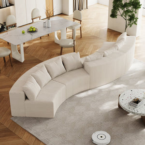 English Elm Corduroy Curved Sectional Sofa With 8 Pillows – Modular Comfort For Living Room, Office & Lounge Spaces W834S00343