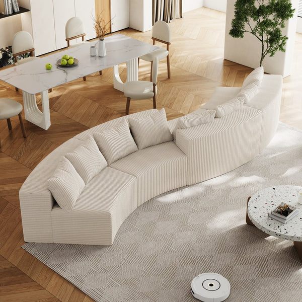 English Elm Corduroy Curved Sectional Sofa With 8 Pillows – Modular Comfort For Living Room, Office & Lounge Spaces W834S00343