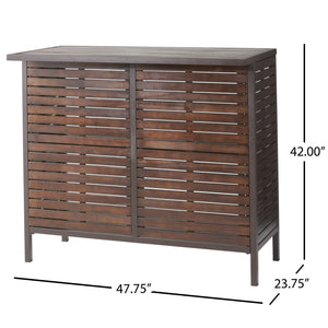 English Elm Christopher Knight Home® - MILOS Acacia Wood Outdoor Bar Table with Slatted Design, Rustic Metal Legs, 300 lb Capacity, Shelves 57486.00DBRN