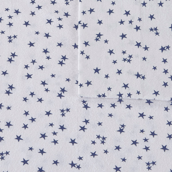 JLA Home Intelligent Design - 100% Cotton flannel sheet set with pigment-dyed vintage color, ultra-soft warmth, breathable comfort Blue Stars ID20-1539